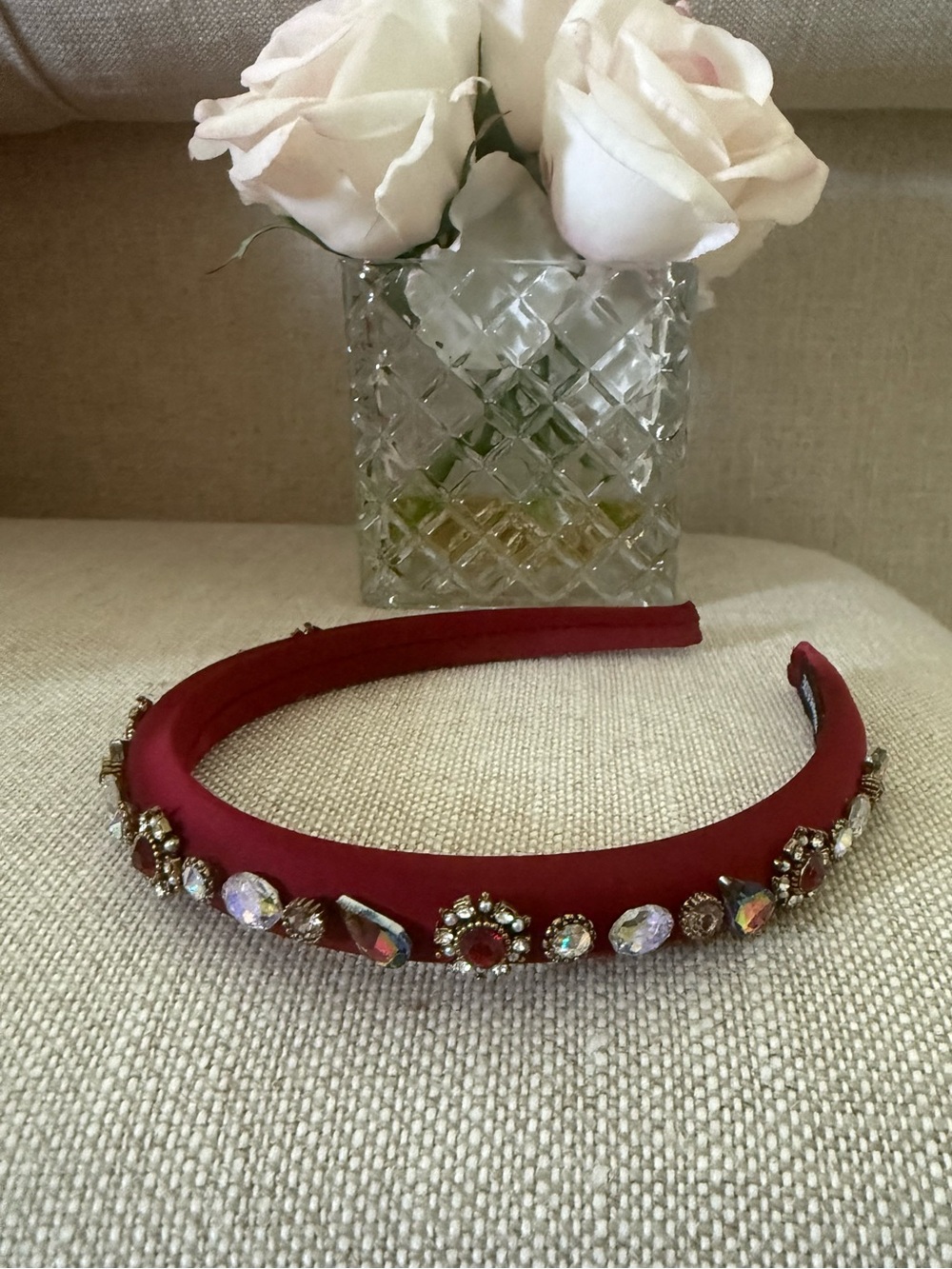 Vici Wine Jeweled Satin Headband with Crystal Accents